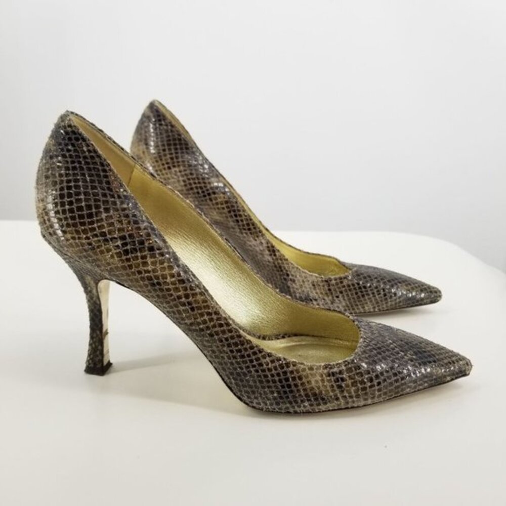 Emy Mack Leather Snake Print Women's High Heels Size 9 Evening‎ Cocktail Y2K 90s